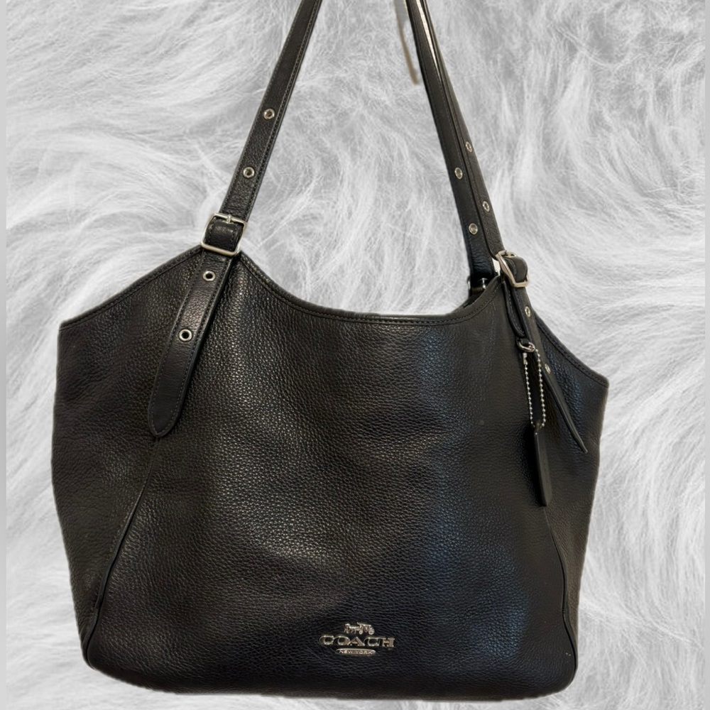 Coach Black Pebbled Leather Shoulder Bag with Silver Hardware